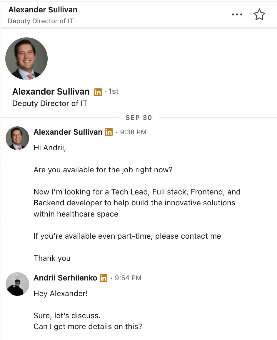 LinkedIn scam message